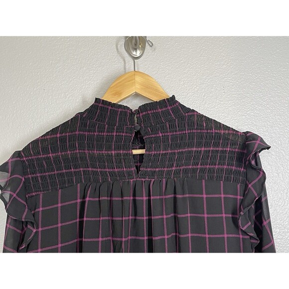 Torrid Crinkle Chiffon Smocked High Neck Blouse Black Purple Size 1 (XL 14/16) - Picture 14 of 16